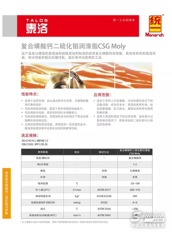 统一工业油泰洛复合磺酸钙润滑脂全新上市