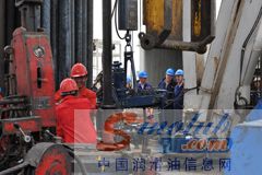 (后排左起）集团上游国际业务董事马博德、人力资源与公司事务总裁米修和首席财务官西蒙•亨利在生产一线感受“长北风范”