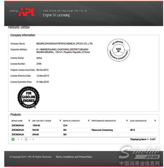 中华高端产品再获API认证